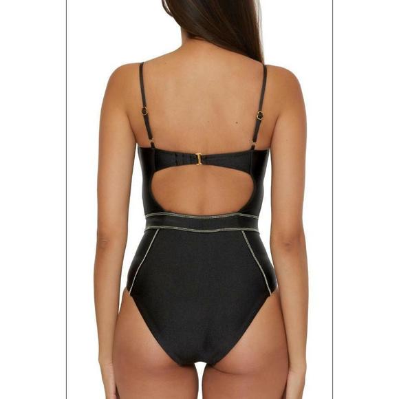 BECCA One Piece Swimsuit Sexy Satin Bathing Swimsuit Suits Black L - Picture 3 of 3